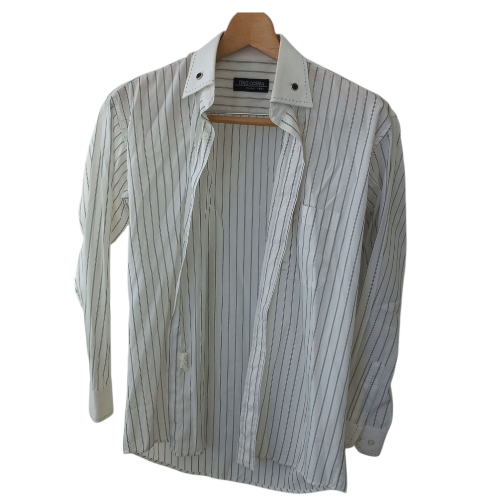 Tino Cosma Men’s White/Black Striped Button Down Shirt Size M